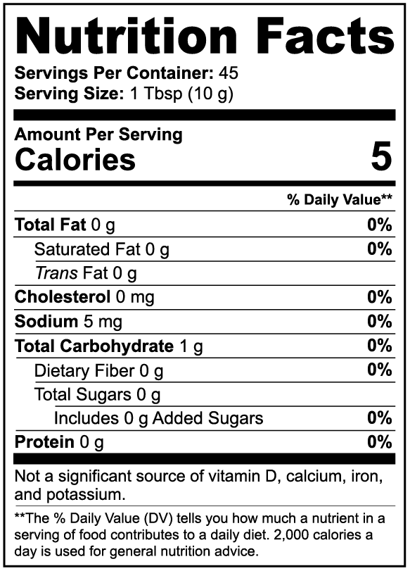 Nutrition facts label for a product with 5 calories per serving - takeyourmushies coffee