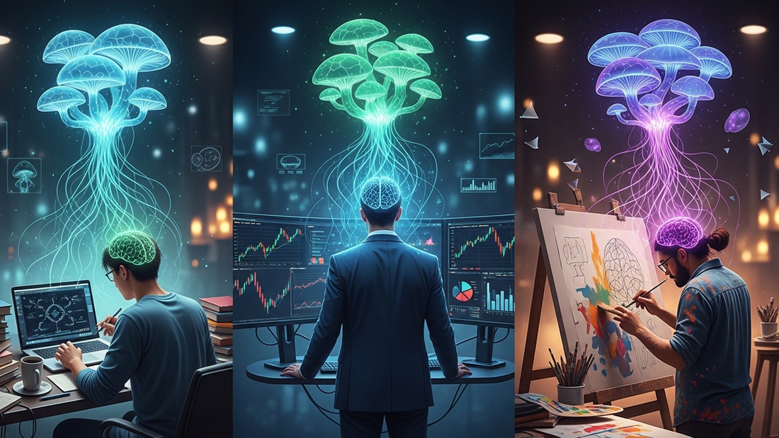 Functional mushrooms supporting focus, memory, and sustained mental performance for students, professionals, and creators