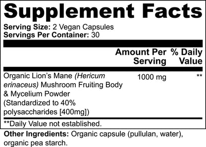 Lion's Mane Mushroom - 1000mg Daily Capsules